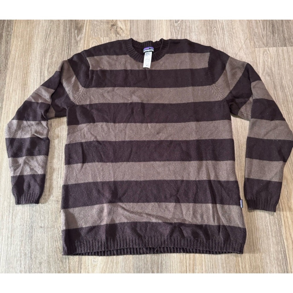 Patagonia‎ Lambswool Sweater Crewneck Mens Size XL Brown  Striped Pullover